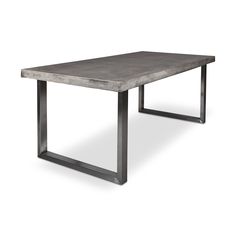 a concrete table with metal legs on an isolated white background, viewed from the front