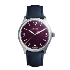 Farer USA - Discovery - 39.5mm Swiss-Made Automatic Watch – Farer USD Modern Purple Watch With Round Dial, Purple Quartz Watch Accessory With Round Dial, Luxury Purple Watch For Formal Occasions, Luxury Purple Watches For Formal Occasions, Affordable Automatic Watches, British Design, Swiss Made, Automatic Watch, 30 Day