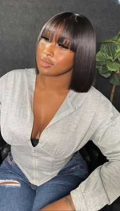 Cap Bob Weave Black Women, Short Bob Wigs With Bangs Black Women, Bob With Fringe Black Women, 8 Inch Bob Wig Black Women, Black Woman Natural Bob Hairstyles, Bobs With Bangs For Black Women, Choppy Bob Hairstyles Black Women, Bond In Bob Weave, Silk Press Bob With Bangs