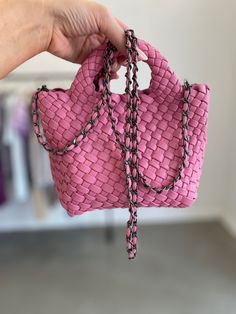 Stylist Tip: Featuring a unique weave design and removable crossbody strap, this bag is highly durable and stylish. The perfect accessory for any wardrobe, its spacious size makes it a great bag to carry your everyday items. Pink Sky, Everyday Items, Light Denim, Dark Denim, Pink Bag, Hobo Bag, Crossbody Strap, Carry On, Macrame