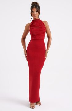 Nala is our brand new figure skimming maxi, cut from stretchy, double layered jersey with a beautiful shine. This flattering high neck design features ruching to the top and a floor sweeping maxi length. The double layered fabric hugs the body for your best fit yet. 



Colour: Red.

Premium double layered jersey.

High shine fabric.

High neck.

Ruched detail.

Super stretchy.

Figure hugging fit.

Maxi length.

Model is an XS and is wearing an XS.

 Size: XS, S, M, L, XL, XXL Homecoming Dresses Corset, Midi Dress Wedding Guest, Long Sleeve Homecoming Dresses, Layered Fabric, High Neck Designs, Homecoming Dresses Long, Maxi Dress Sale, Popular Dresses, Sparkle Dress