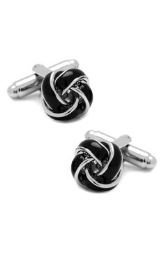 Give your formal look a touch of texture with classic sophistication when you don these knotted cuff links and shirt studs. Includes two cuff links and four shirt studs Cuff links have bullet back; shirt studs have fixed backs Silvertone plate/enamel Imported Tuxedo Studs, Black Bow Tie, Knot Studs, Stud Set, Cufflinks Men, Mens Gift Sets, Black Bow, Black And Silver, Eyeshadow Makeup