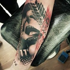 Big Ben Tattoo, Trash Polka Tattoos, Tatuaje Trash Polka, Tattoo Trash, Polka Tattoo, Girl Face Tattoo, Trash Polka Tattoo, Red Ink Tattoos