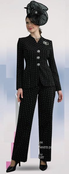 Lily and Taylor 4754 2 piece Novelty Fabric Pant Suit Colors: Black/White Sizes: 4, 6, 8, 10, 12, 14, 16, 18, 20, 22, 24 Matching Hat Available H121 Black Elegant Black Winter Sets, Elegant Black Suit For Spring, Elegant Black Spring Suit, Black Fitted Suits For Spring, Classic Black Sets For Spring, Tailored Black Sets For Spring, Classic Black Spring Sets, Classic Black Winter Set, Tailored Black Sets For Winter