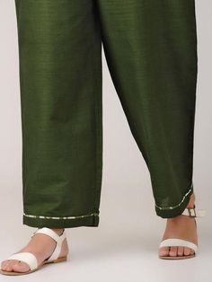 Green Cotton Satin Pants By Sonal Kabra now available at Trendroots Satin Pants, Green Cotton, Model Height, Fabric Cotton, Fitness Models, Satin, Pants, Green, Fabric