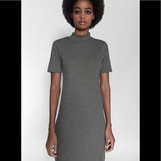 Grey Midi Dress From Zara Nwt Size L Zara Grey Dress, Classic Spring Bodycon Dress, Classic Bodycon Midi Dress With Short Sleeves, Classic Bodycon Short Sleeve Midi Dress, Classic Short Sleeve Bodycon Dress, Casual High-neck Midi Dress For Date Night, Spring Classic Knee-length Bodycon Dress, Casual Fitted Maxi Dress With High Neck, Classic Spring Knee-length Bodycon Dress