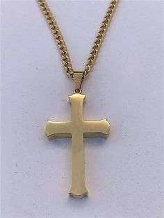 Ships in 1 to 2 business days This durable men's cross necklace really shines. Made from high quality gold-colored stainless steel. Features flared ends to make it really stand out! Cross size: 1 3/4" x 1" Includes an upgraded curb chain Mens Gold Cross Necklace, Men's Gold Cross Necklace, Cheap Gold Men's Cross Necklace, Gold Cross Pendant For Men, Gold Cross Necklace Mens Jewelry1000.com, Mens Cross Necklace, Steel Cross, Mens Crosses, Mens Gold