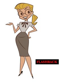 a cartoon woman in a skirt and bow tie