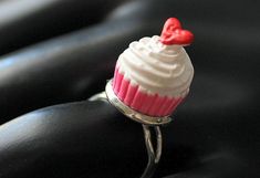 BACK to SCHOOL SALE Cupcake Ring. Pink Ring. Food Ring. Pink and White Ring. Heart Ring. Silver Ring Cupcake Ring, Teacup Ring, Food Rings, Peacock Ring, White Flower Earring, Cupcake Charms, Valentines Sale, Ring Heart, Handmade Jewel