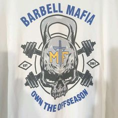 New Without Tags Chest Across 29 Inches Overall Length 33 Inches Show Off Your Love For Fitness With This Stylish Barbell Mafia Mf T-Shirt. Made From A Combination Of Polyester And Cotton, This White Tee Is Perfect For The Gym Or Casual Wear. The Knit Fabric Type Ensures Comfort And The Short Sleeves And Crew Neckline Provide A Classic Fit. Featuring A Skull And Barbell Graphic Print, This Regular Fit T-Shirt Is A Must-Have For Any Fitness Enthusiast. Machine Washable For Easy Care, This T-Shirt Gym Graphic Tees, Mary Pictures, Jesus And Mary Pictures, Beast Boy, A Skull, White Tee, The Gym, Crew Neckline, Graphic Prints