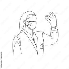 a line drawing of a woman holding her hand up