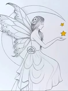 a drawing of a fairy holding a star