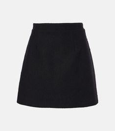 Iconic wool and cotton-blend miniskirt in black - Patou | Mytheresa Classic Wool Mini Skirt For Work, Chic Cotton Mini Skirt With Lining, Elegant Wool Mini Skirt, Classic Fitted Wool Mini Skirt, Chic Wool Mini Skirt, Chic Formal Cotton Skirt, Classic Wool Mini Skirt, Wool Mini Skirt With Lining, Wool Mini Skirt With Lined Detail