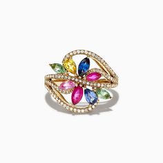 Effy Watercolors 14K Yellow Gold Multi Sapphire & Diamond Ring, 2.15 TCW Stone Ring Design, Sapphire Diamond Engagement, Wedding Rings Round, Colour Stone, Multi Sapphire, Sapphire Diamond Ring, Gold Necklace Designs, Silver Rings Handmade, Sapphire Jewelry