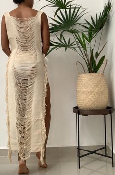 Frayed Tulum Maxi Dress Tulum Frayed Beach Wear Boho Tunic - Etsy Hippie Maxi Dress With Tassels For Summer, Beachwear Maxi Dress With Tassels For Beach Cover-up, Beachwear Maxi Dress With Side Slits For Beach Cover-up, Beige Maxi Beach Dress, Spring Beachwear Maxi Dress With Tassels, Beige Maxi Beach Dress For Beach Party, Beachy Beige Maxi Dress For Beach Season, Beachy Beige Maxi Dress For Vacation, Long Bohemian Dress With Back Tassel Tie-up