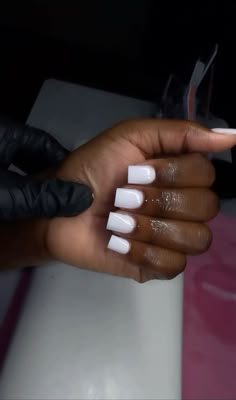 Basic Trendy Nails, Short All White Nails, Short Acrylic Nails Basic Colors, Short Nails Acrylic Square White, Cute Nails For Cheer, White Short Set Nails, Nails Acrylic First Day Of School, Short White Nails With Design Classy, White Nails No Design