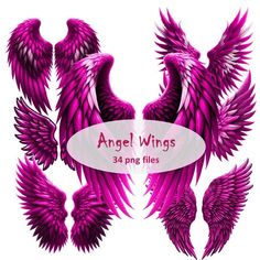 Wing Clipart, Wings Illustration, Pink Angel Wings, Beach Clipart, Fuchsia Purple, Pink Angel