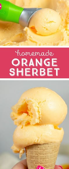 an orange sherbet ice cream in a cone