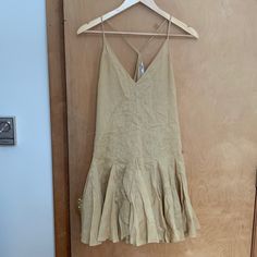 Nwt. Nbw. Zara Dress With Beaded Detail. Goldish/Tan Coloring. Size Xs Zara Neutral Summer Dresses, Fitted Neutral Zara Dresses, Zara Beige Sundress, Zara Brown Summer Mini Dress, Zara Brown Mini Dress For Summer, Fitted Neutral Mini Dress For Beach, Fitted Neutral Mini Dress For The Beach, Brown Faux Leather Dress, Pleated Red Dress