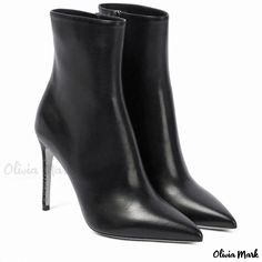 Olivia Mark - Exquisite Black Faux Leather Pointed Toe Ankle Boots with Classic Diamante Accents Pointed Toe Ankle Boots, Black Ankle Boots, Olivia Mark, Black Faux Leather, Leather Ankle Boots, High Boots, Knee High Boots, Black Boots, Knee High