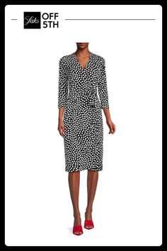 Surplice Neckline Three-Fourth Sleeves Wrap With Attached Ties 95% Polyester & 5% Spandex Machine Wash Made In Usa Size & Fit Sheath Silhouette. Womens - W Trend Separates > Saks Off 5th. Renee C.. Color: Black White. Size: S. Polka Dot Clothing, Surplice Neckline, Polka Dot Print, Dot Print, Sheath Dress, Day Dresses, Shift Dress, Dresses For Sale, Made In Usa