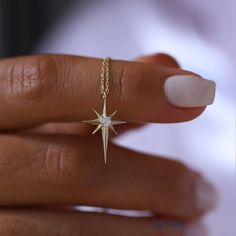 14K Real Solid Gold North Star With White Zircon Stone Minimalist Design Pendant Charm Dainty Necklace Elegance Jewelry Brilliant Surface Christmas Gift for Women ❤❤【Materials & Specifications:】 - 14K gold pendant charm and Chain - Chain thickness is 0.9mm Necklace dimensions are ❤❤pendant including handle Length :1.7cm (0,66in) ❤❤pendant Width :1.2cm(0.47in) ❤❤【Available in 4 different chain lengths】 42 cm (16.5 in) 44 cm (17.3 in) 46 cm (18.1 in) 48 cm (18.8 in) ❤❤Gold Color Option : Yello Cubic Zirconia Necklace, Party Necklace, Geometric Star, Colour Star, Christmas Gifts For Women, North Star, Star Pendant, Dainty Necklace, Star Necklace