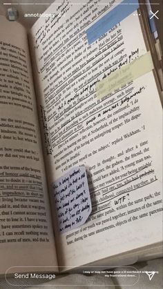 an open book with sticky notes attached to it's pages and the words send message