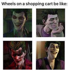 four different images of the joker from batman's animated movie, which are not in color