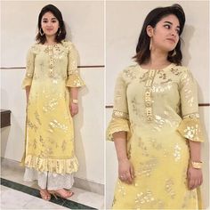 Zaira Wasim Latest Palazzo Suits Indian, Zaira Wasim, Suits Indian, Kurti Sleeves, Kurti Sleeves Design, Indian Designer Suits, Long Kurti Designs