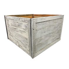 an old wooden box is shown on a white background with clippings to the bottom