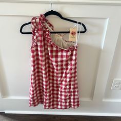 Entro Nwt Red Gingham Dress Size S Red Plaid Mini Dress For Spring, Red Sleeveless Plaid Dress For Summer, Sleeveless Red Plaid Dress For Summer, Red Sleeveless Plaid Dress For Spring, Red Plaid Dress For Spring Picnic, Red Plaid Dress For Picnic In Spring, Casual Red Plaid Dress For Spring, Red Cotton Plaid Dress For Picnic, Red Mini Dress For Spring Picnic