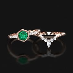 ✤ ITEM DESCRIPTION  Metal Availability : Sterling Silver,14K/18K Gold Setting : Prong Stamped : 925,14K,18K Gemstone : Simulated Emerald  Size - 6mm ✤ CUSTOM ORDER We can create almost any rings, earrings, necklace you desire with high quality and affordable price. Please message us for Details. Curved wedding bands can be customized for your engagement ring. Please order ASAP and send me some pictures of your ring. ✤ ENGRAVING I will be happy to add engraving to my jewelry if possible. please message us. ✤ ABOUT LURALOR We create our jewelry with much love and care. Don't forget that happiness is handmade job. Last but not least, we hope you to enjoy our collection as much as we did creating it. When you purchase a piece from Luralor, you can know that you're getting quality hand-crafted Curved Engagement Ring, Rosegold Ring, Ring Engraving, Emerald Halo, Rose Gold Ring Set, Gemstone Wedding, Ring Rosegold, Curved Wedding Band, Etsy Bridesmaid Gifts