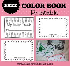 the color book printable for kids is shown in three different colors and features pictures