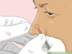 a man getting his nose pierced with a needle