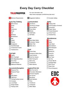 Everyday Carry (EDC) Guide, Gear List, and Checklist [2023] | TruePrepper Survival Basics, Defense Techniques, Edc Essentials, Everyday Carry Bag, Emergency Binder, Diy Pond, Doomsday Prepping