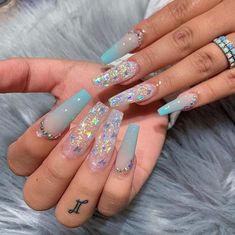 Nail Design Glitter, French Pedicure, Blue Acrylic Nails, Winter Nails Acrylic, Ombre Acrylic Nails, Purple Nail, Her Nails, Long Acrylic Nails Coffin