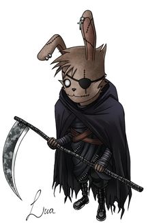 a drawing of a rabbit dressed as a knight