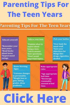 a poster with the words parenting tips for the ten years