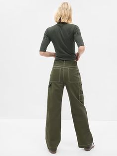 Loose Carpenter Pants | Gap Gap Bottoms With Five Pockets For Fall, Gap High Rise Pants For Fall, Gap Pants With Pockets For Fall, High-waisted Utility Cargo Pants, Gap Jeans With Pockets, High-waisted Utility Cargo Work Pants, Gap Cotton Bottoms With Side Pockets, High Waist Utility Cargo Style Work Pants, Fall Utility Work Pants With Side Pockets