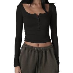 PRICES MAY VARY. Material: Womens long sleeve bodycon crop tops, made of polyester and cotton blend fabric, soft, warm, cozy, skin-friendly, comfortable to wear. Design: Solid color athletic basic tees for women, long sleeve vintage fitted tops, round neck slim fit shirt, girls aesthetic basic t shirts, backless crewneck tee shirt, tight cropped top, fashion and cute clothes in fall, winter spring. Occasion: Long sleeve skinny tunics, suitable for young ladies, women, teen girls, 80s 90s, office Full Sleeve Tshirt, Grunge Shirt, Y2k Long Sleeve, Autumn Sleeve, Top Streetwear, Cropped Tops, Retro Women, Solid Clothes, Knitted Tshirt