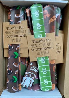 The sweetest party favors for your football themed party!  The favor comes with the card & the slappy bracelet. When you order you will receive a variety of bracelets. Message us with any questions!  You can personalize what you'd like the tag to say in the "personalization" section 🤗  remember friendship bracelets are designed for elementary age children, not younger Football Birthday Favors, Football Themed Party Favors, Nfl Theme Birthday Party, First Down Birthday Party, First Down Football Birthday Party, Football Birthday Party Ideas, Football Themed Party, Football First Birthday, Football Party Favors