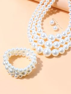 3pcs/set Elegant Imitation Pearl Multilayer Necklace Party Jewelry Set | stylewe Party Pearl Chain Jewelry Set, Pearl White Round Bridal Necklace For Party, Party Beaded Pearl Jewelry Sets, Party Pearl Beaded Jewelry Sets, Pearl Beaded Jewelry Sets For Parties, White Round Jewelry Sets For Party, Multilayer Necklace, Seasons Activities, Floral Clutches