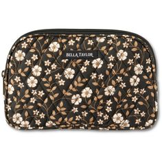 CLASSIC AMERICAN FLORALS: Vintage-inspired cream flowers trail along chocolate brown vines on a black background. Lined with classic black microfiber. LARGE COSMETIC BAG: At 8.75" wide, 5.5" high, and 2.5" deep, this travel makeup pouch holds all of your must-have beauty items for portable makeovers and quick touch ups. Closes with a zipper to keep your cosmetics secure.ORGANIZER POUCH: This quilted pouch has 3 slip pockets, 1 zip pocket, and a wide main compartment to organize all of your toile Quilted Pouch, Flower Makeup, Large Cosmetic Bag, Pouch Organizer, Cream Flowers, Large Shoulder Bags, Makeup Pouch, Pencil Pouch, Travel Makeup