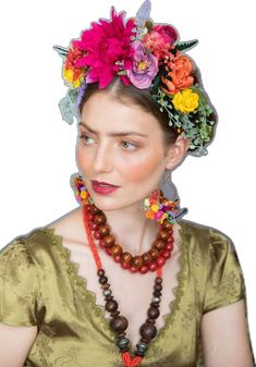 Frida Kahlo Hair, Dahlia Wedding, Day Of The Dead Halloween, Mexican Day Of The Dead, Fuchsia Flower, Wedding Hairband, Colourful Wedding, Hair Crown, Wedding Crown