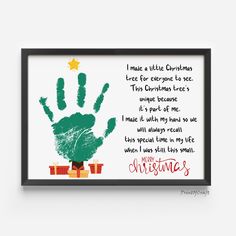 a christmas card with a hand print on it