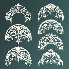 an ornate set of arches and dividers in white on a green background illustration by corbi