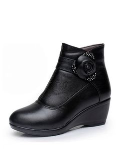 Winter Wedges, Leather Winter Boots, Autumn Boots, Winter Leather Boots, Ankle Shoes, Boots Winter, Comfortable Boots, Black Boots Women, Women Boots