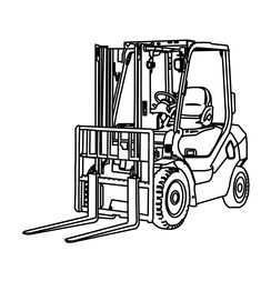 a black and white line drawing of a forklift with the driver on it's back