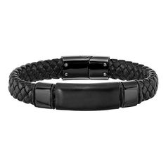 Your style will stand out when you wear this handsome men's stainless steel and braided black leather bracelet. Your style will stand out when you wear this handsome men's stainless steel and braided black leather bracelet. Length: 8.25 in. Metal: stainless steel Plating: black ion plated Finish: polished Additional details: braided black leather Packaging: boxed Size: One Size. Color: Multicolor. Gender: male. Age Group: adult. Casual Black Leather Bracelets, Modern Black Braided Bracelets, Casual Black Leather Bracelet, Black Casual Leather Bracelet, Black Leather Bracelet With Leather Strap, Adjustable Leather Bracelet With Stainless Steel, Black Leather Bracelets With Leather Strap, Black Leather Strap Bracelets, Classic Black Braided Bracelet