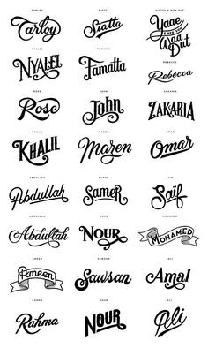 some type of lettering that are in different styles and font patterns, including the names for each